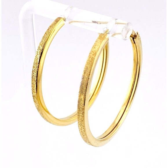 Gold Over Sterling Silver Thin Textured Hoop Earrings 36MM 925 Vermeil - Picture 1 of 6
